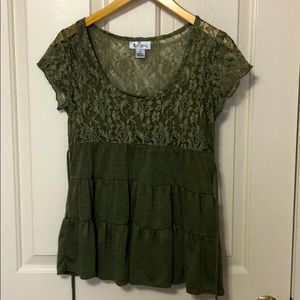 Green lace top with tie-back